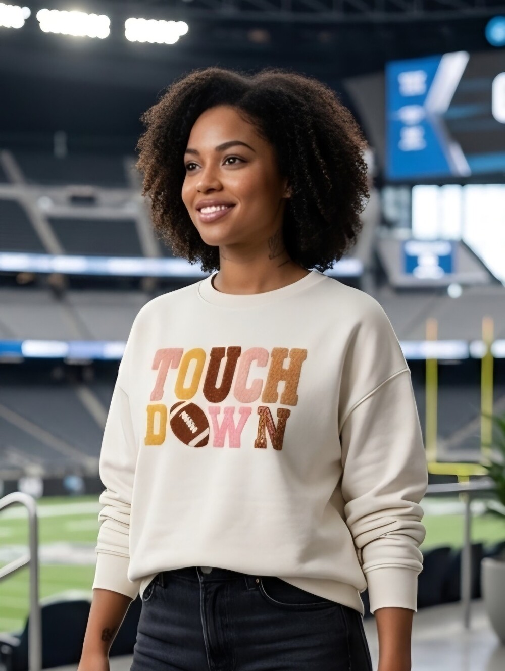 Serra Ladies Game Day "Touchdown" Crewneck Sweatshirt Cream White Size XL